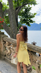 Yellow Satin Sleeveless Short Evening Dress Homecoming Prom Party