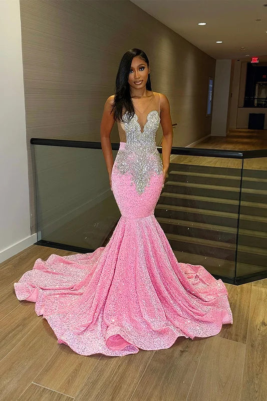 Luxurious Tulle Mermaid Prom Dress with Shoulder Straps and Beaded Details