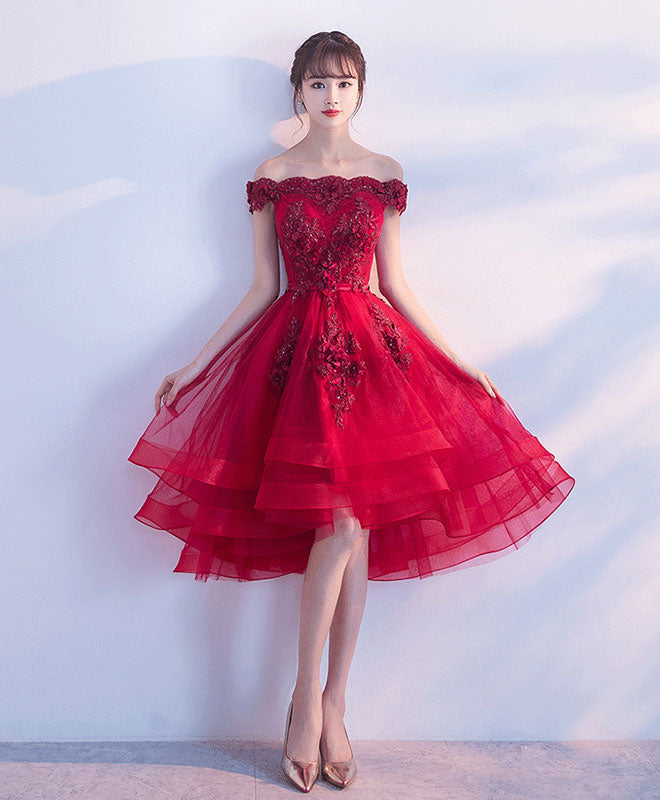 Burgundy Lace Tulle Short Prom Party Dress for Women