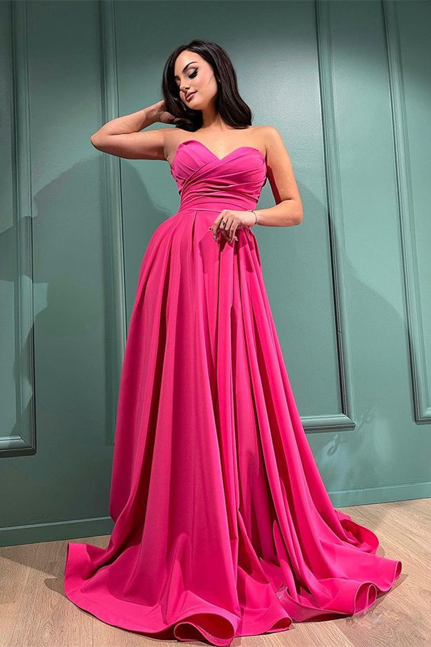 Fuchsia Sweetheart Long Evening Prom Dress with Split and Customization