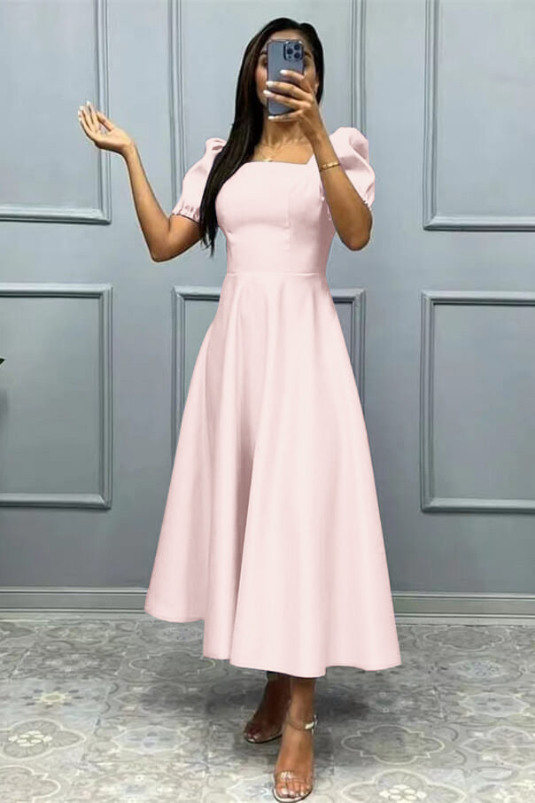 Elegant A-Line Prom Dress with Short Sleeves, Square Neckline Ball Gown