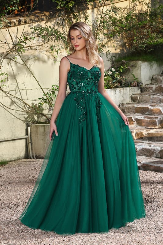 Elegant Dark Green A-Line Spaghetti Straps Prom Dress with Split