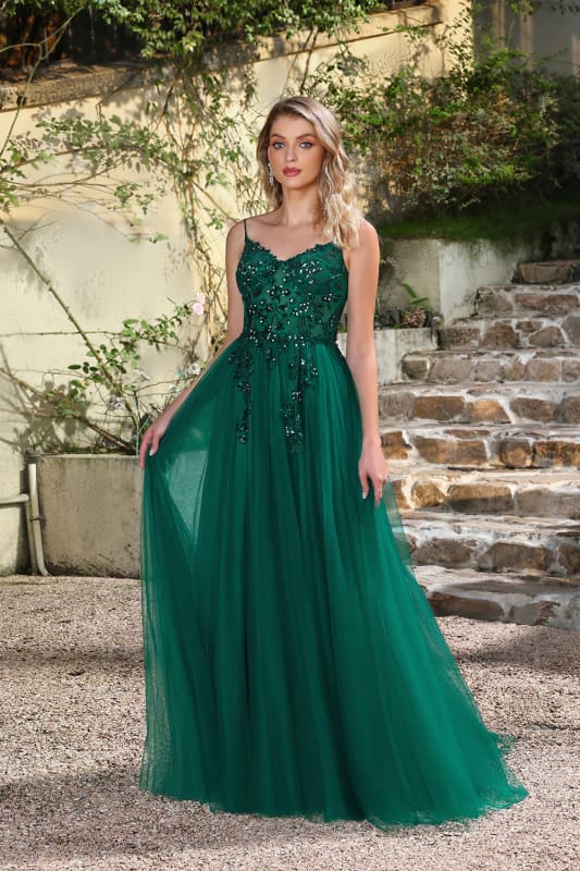 Elegant Dark Green A-Line Spaghetti Straps Prom Dress with Split