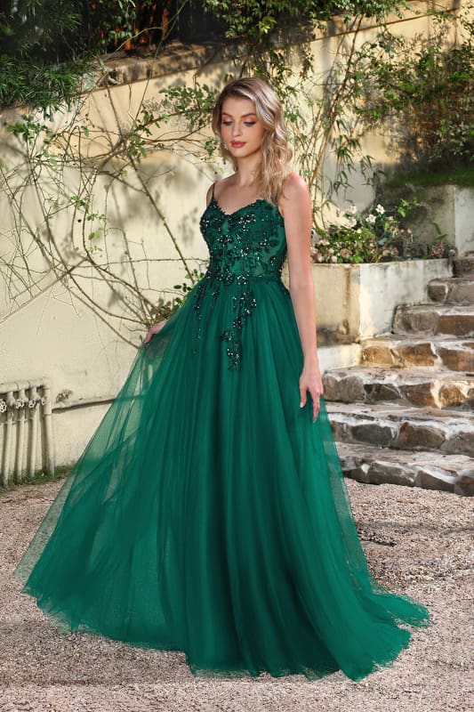 Elegant Dark Green A-Line Spaghetti Straps Prom Dress with Split