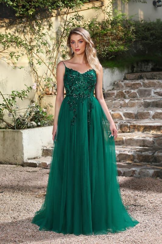 Elegant Dark Green A-Line Spaghetti Straps Prom Dress with Split