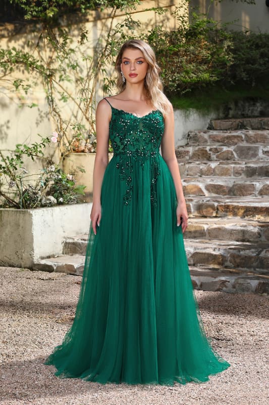 Elegant Dark Green A-Line Spaghetti Straps Prom Dress with Split