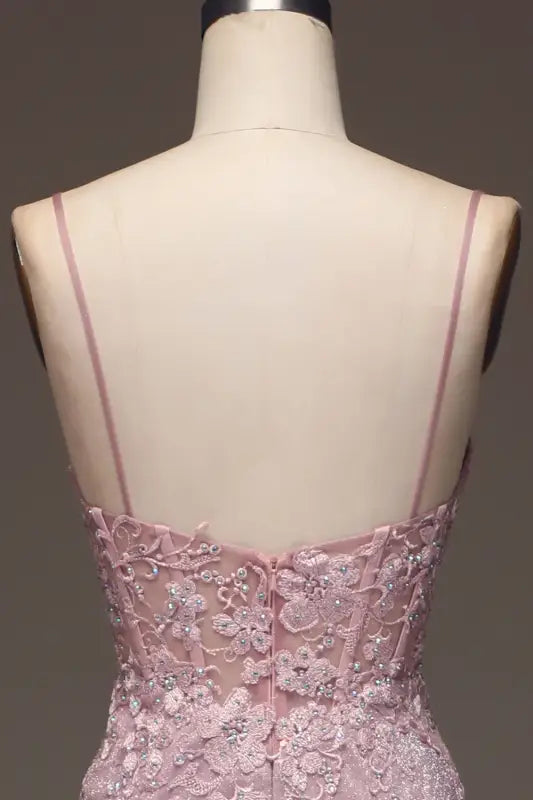 Elegant Pink Spaghetti-Strap Shining Sleeveless Prom Dress for Women