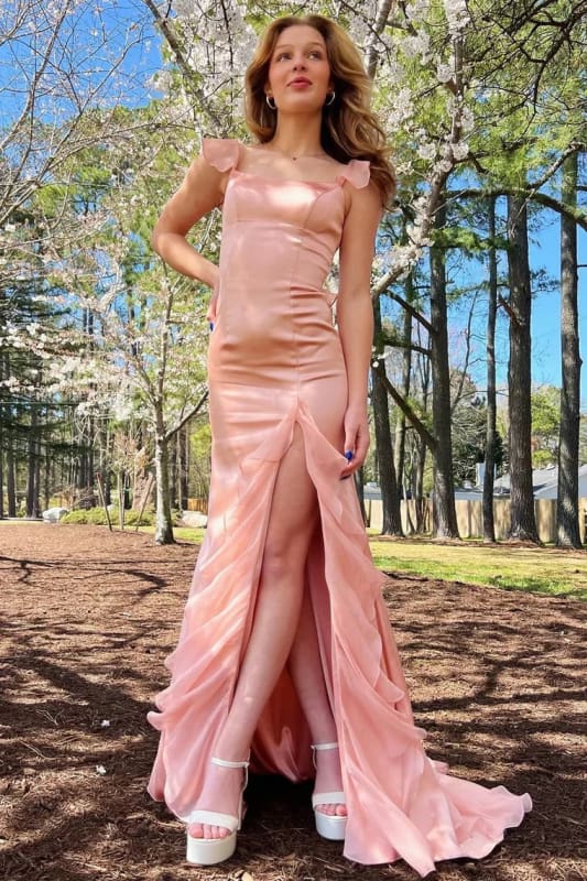 square neck satin prom dress Simple Satin A-line Square Neck Backless Prom Dresses, Evening Gown, MP691