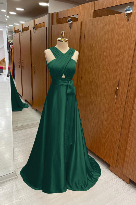 Elegant Strapped A-Line Halter Prom Dress: Flowing Long Gown for Special Occasions