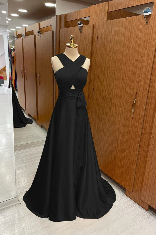 Elegant Strapped A-Line Halter Prom Dress: Flowing Long Gown for Special Occasions