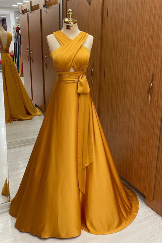 Elegant Strapped A-Line Halter Prom Dress: Flowing Long Gown for Special Occasions