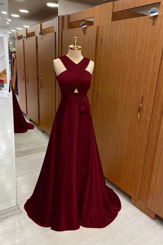 Elegant Strapped A-Line Halter Prom Dress: Flowing Long Gown for Special Occasions