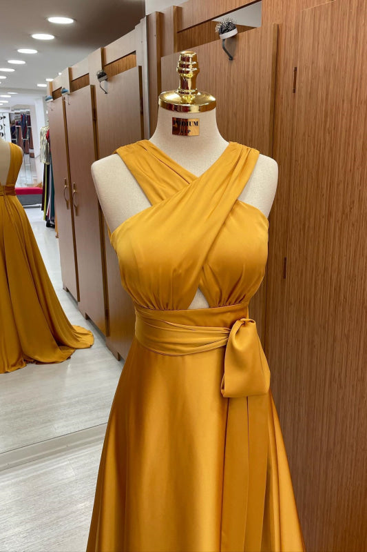 Elegant Strapped A-Line Halter Prom Dress: Flowing Long Gown for Special Occasions