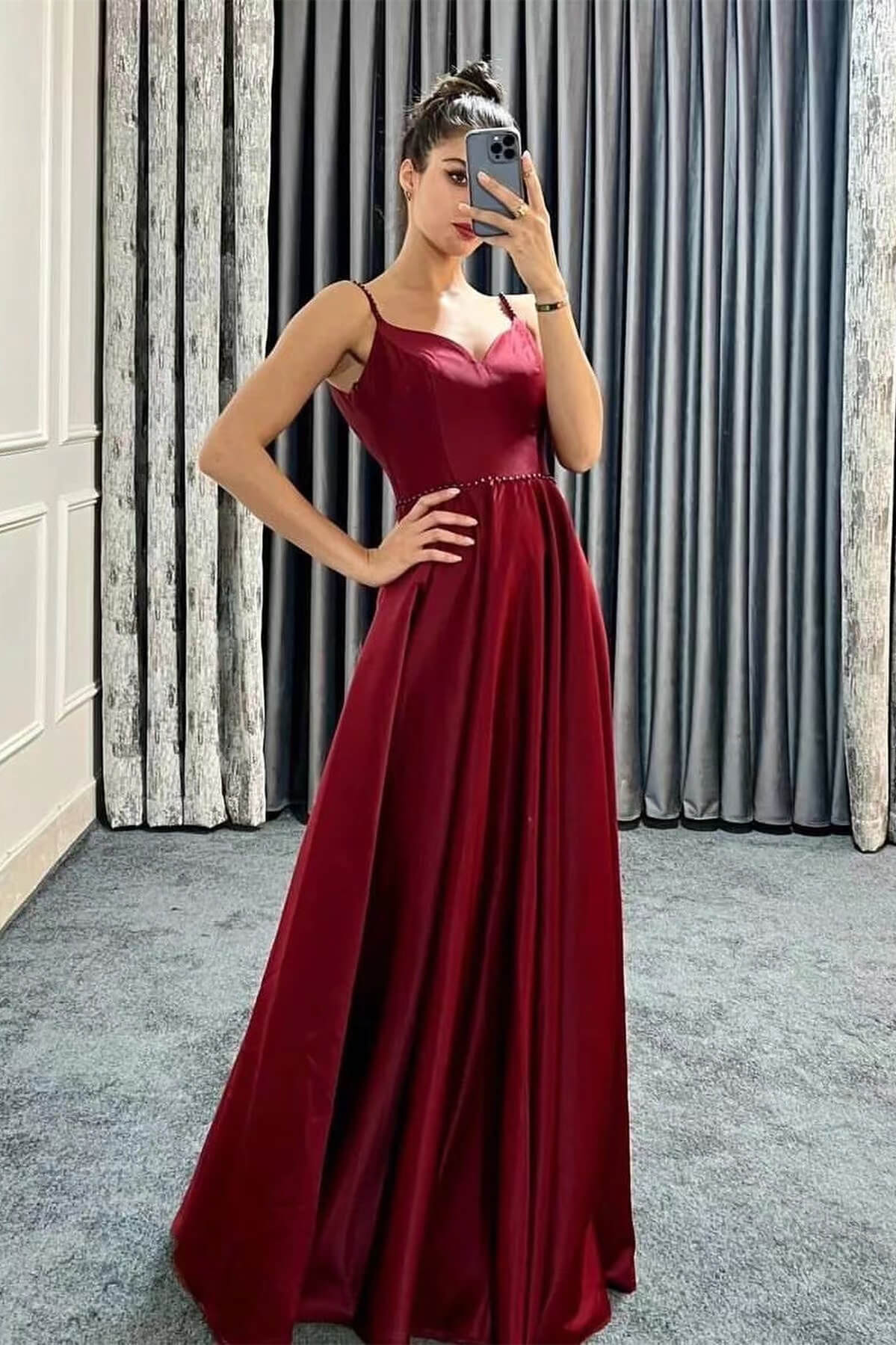 Beautiful Spaghetti Strap Sweetheart Long A Line Prom Dress Beaded