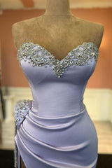 Elegant Violet Sweetheart Prom Dress with Beaded Bodice and High Side Slit