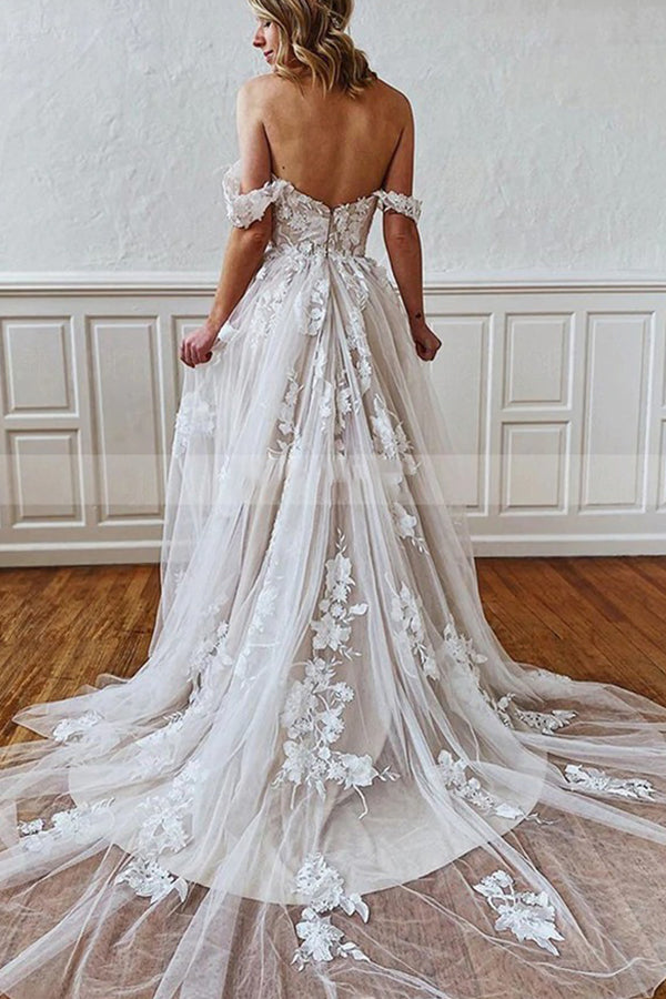Elegant Strappy Sweetheart A-Line Wedding Dress with Exquisite Appliques and Chapel Train Elegant Strappy Sweetheart A-Line Wedding Dress with Exquisite Appliques and Chapel Train