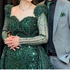 Elegant Green Mermaid Long Sleeve Prom Dress for Women