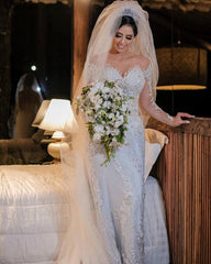 Elegant Off-Shoulder Long Sleeve Mermaid Wedding Gown with Exquisite Lace Appliques