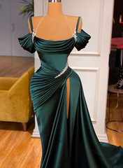 Stunning Off The Shoulder Mermaid Prom Dress Ruffles High Split