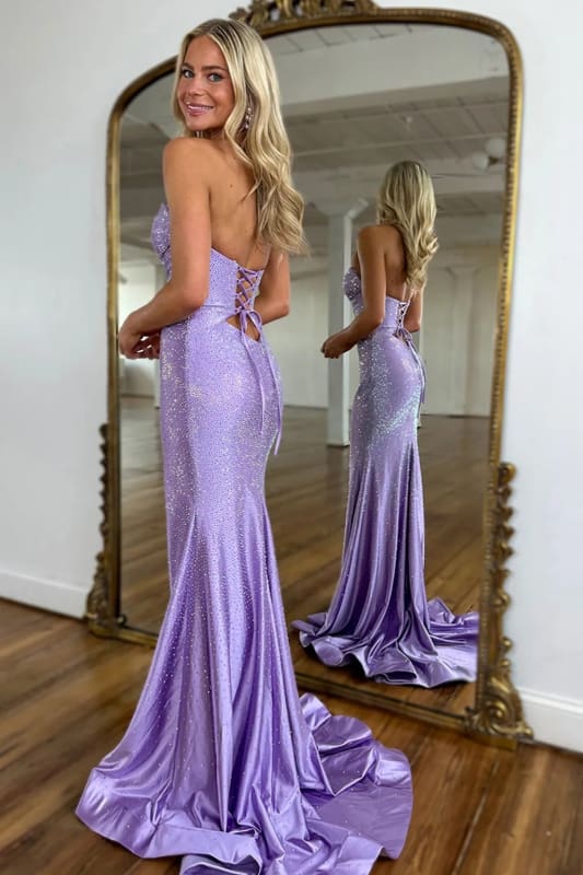 Sparkling Diamond Sweetheart Mermaid Prom Dress with Lace-Up Split Front Design Sparkling Diamond Sweetheart Mermaid Prom Dress with Lace-Up Split Front Design