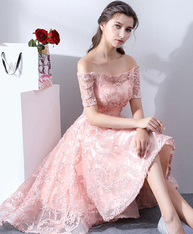 Pink Lace High Low Prom Dress Evening Gown Pink Lace High Low Prom Dress Evening Gown