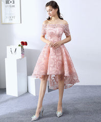 Pink Lace High Low Prom Dress Evening Gown For Women