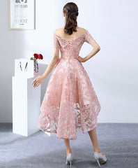 Pink Lace High Low Prom Dress Evening Gown For Women