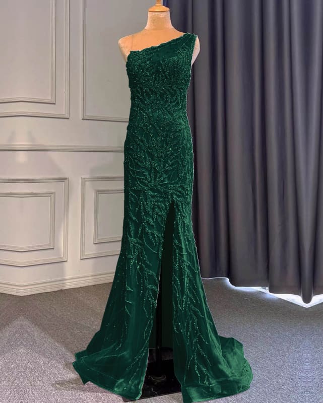 Elegant Light Purple One-Shoulder Beaded Mermaid Prom Dress with Ruffles