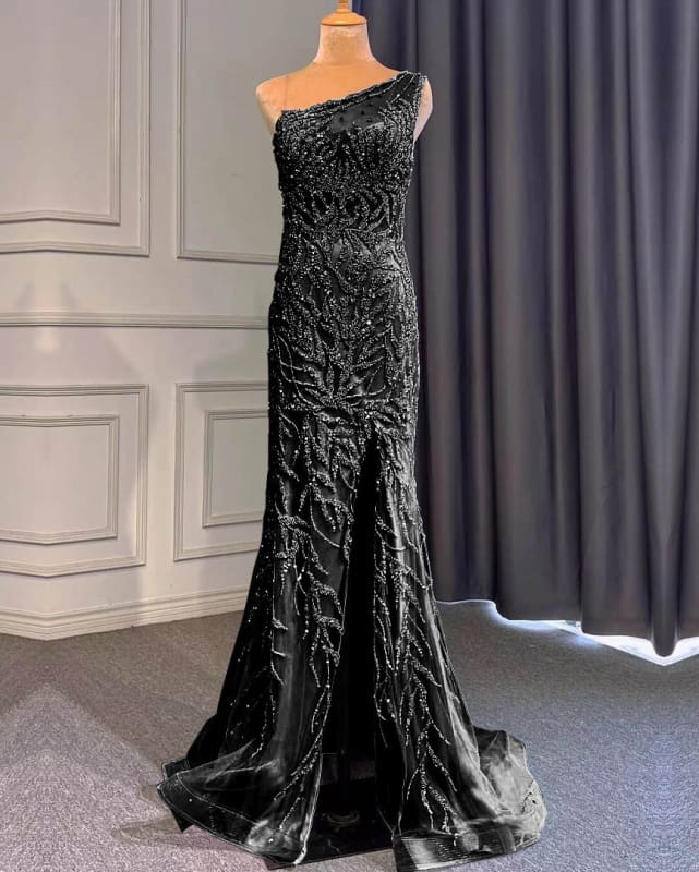 Elegant Light Purple One-Shoulder Beaded Mermaid Prom Dress with Ruffles