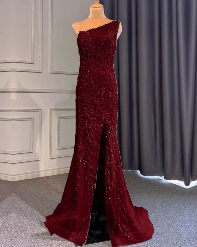 Elegant Light Purple One-Shoulder Beaded Mermaid Prom Dress with Ruffles