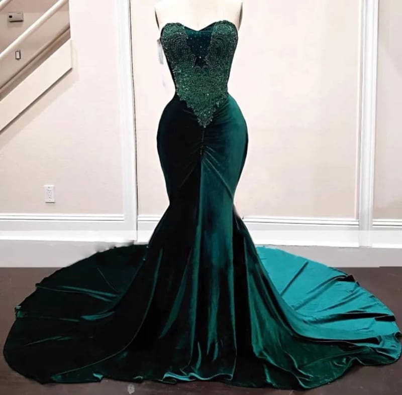 Long Sequin Sleeveless Emerald Green Mermaid Prom Dress for Women