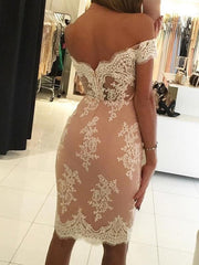 Off Shoulder Mermaid Pink Lace Short Prom Dresses Formal Evening Wear