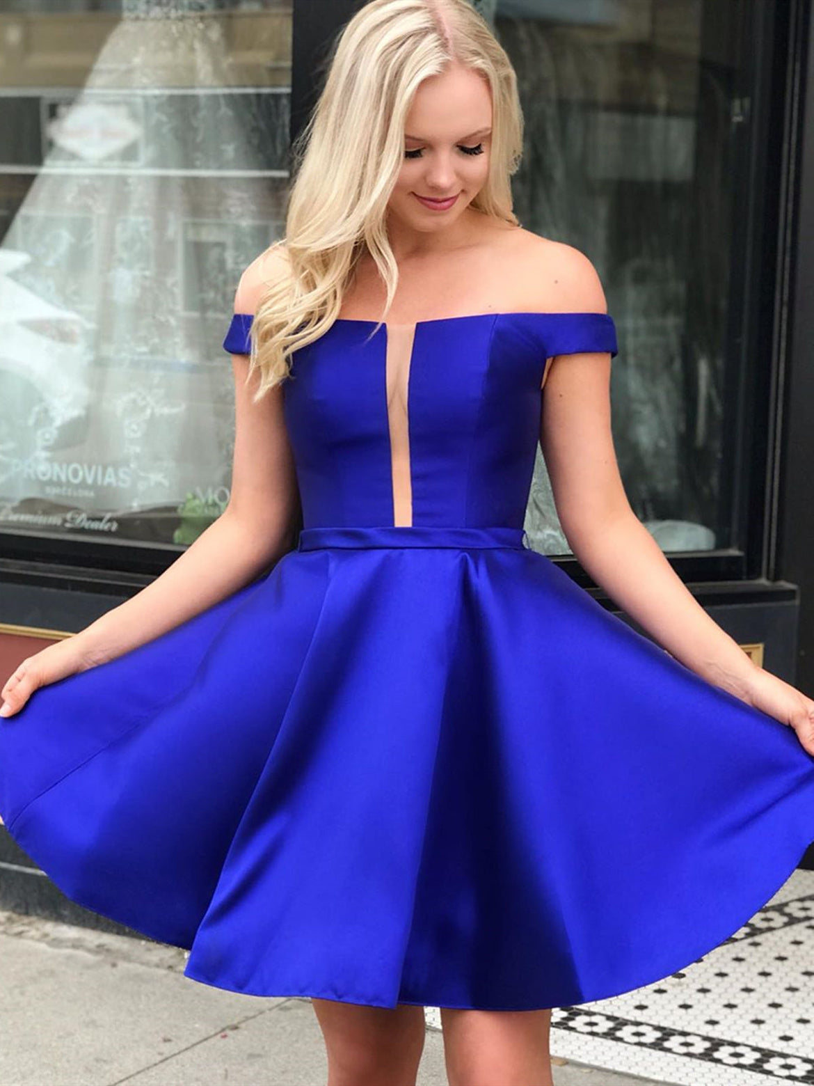 royal blue short grad dresses Royal Blue Satin Beads Short Prom Dress Blue Homecoming Dress Custom Size / Custom Color