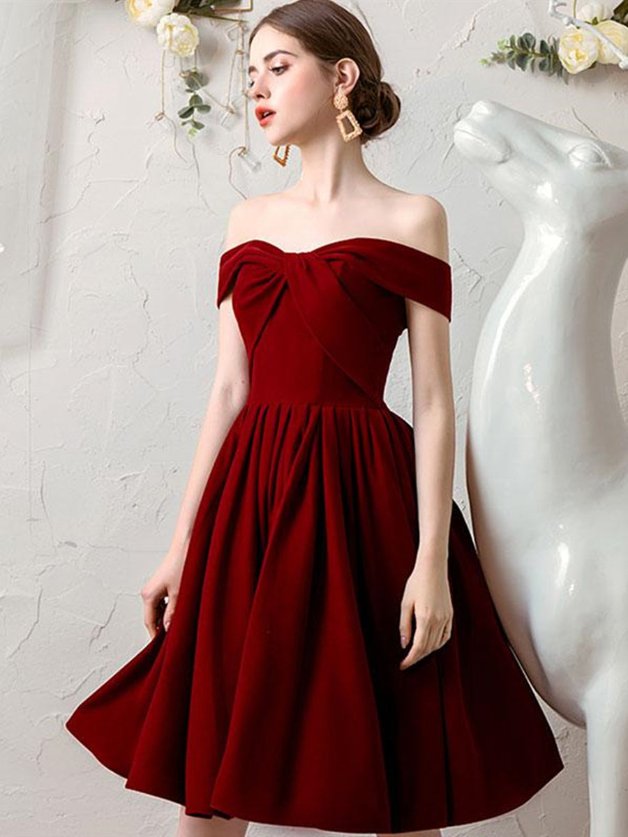 Off the Shoulder Burgundy Homecoming Dress Short Prom Formal Graduation Evening Off the Shoulder Burgundy Homecoming Dress Short Prom Formal Graduation Evening