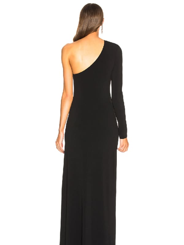 One Shoulder Black Velvet Prom Dress with High Slit