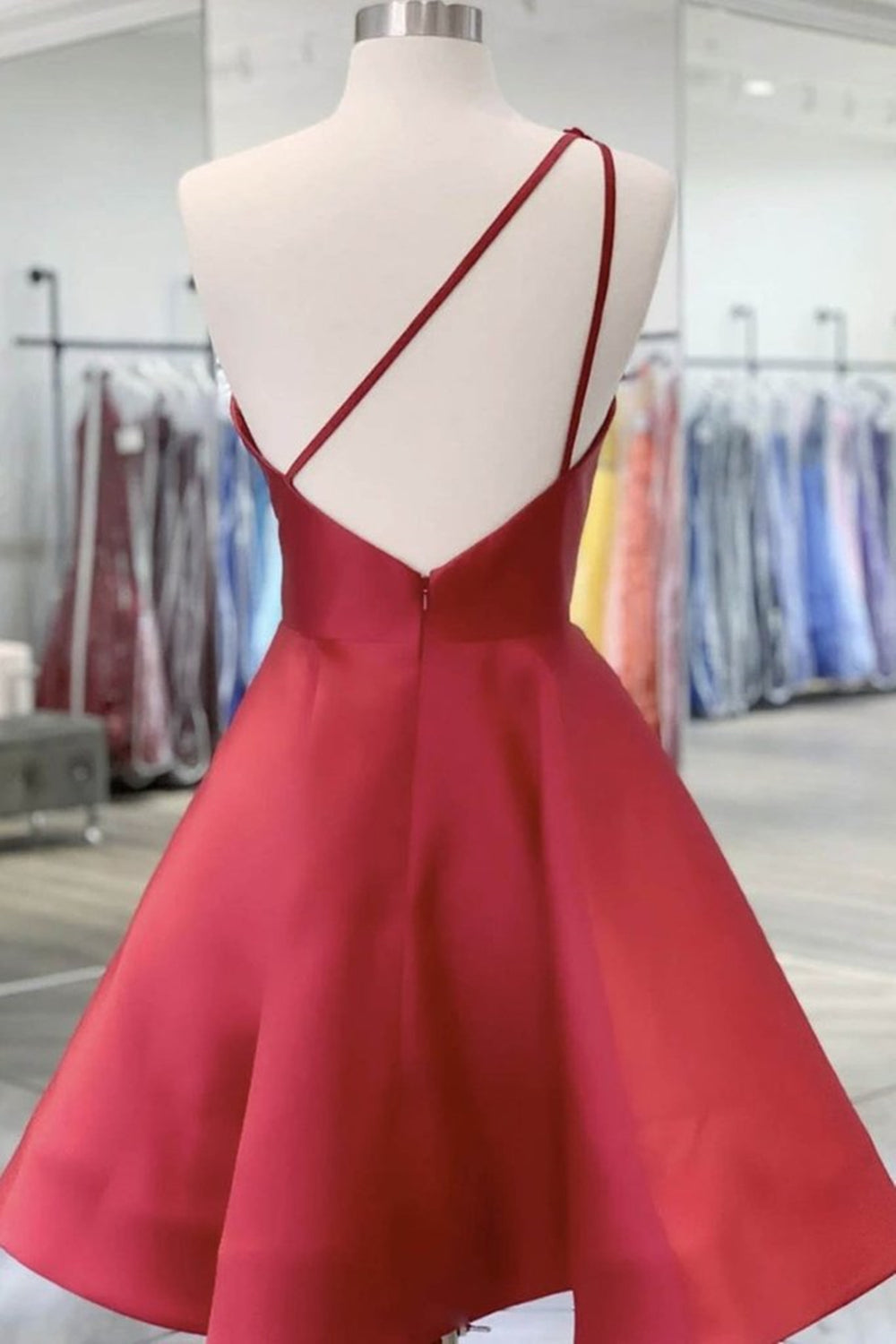 red homecoming dresses one shoulder Cute Red A-Line One-Shoulder Homecoming Dress with Sequin and Tiered D Lovedreamdress