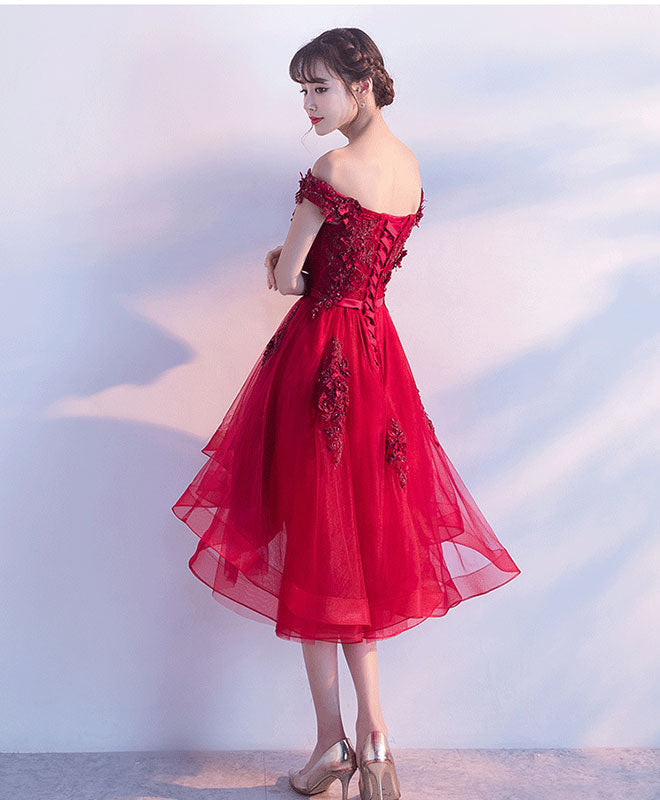 Burgundy Lace Tulle Short Prom Party Dress for Women