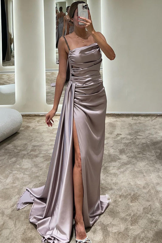 Elegant Royal Blue Spaghetti Strap Prom Gown - Slimming Pleated Mermaid Design