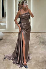 Elegant Royal Blue Spaghetti Strap Prom Gown - Slimming Pleated Mermaid Design