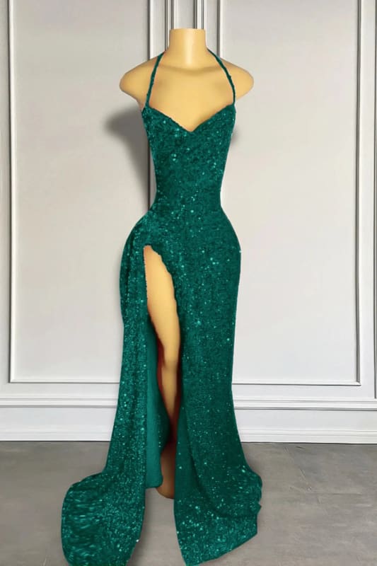 Stunning Shiny Red Sequin Mermaid Prom Dress with Elegant Front Split