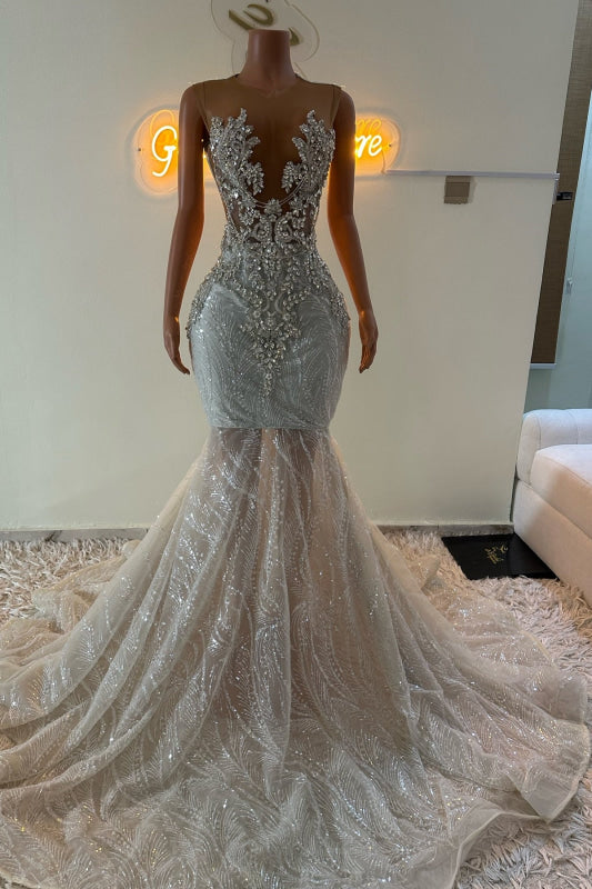 Sparkling V-Neck Beaded Rhinestone Mermaid Prom Dress for Elegant Evenings