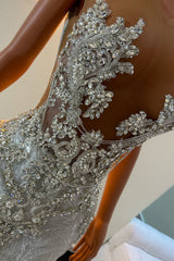 Sparkling V-Neck Beaded Rhinestone Mermaid Prom Dress for Elegant Evenings