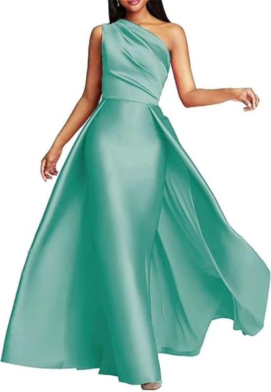 Elegant One-Shoulder Satin Ruched A-Line Prom Dress Long Evening Gown