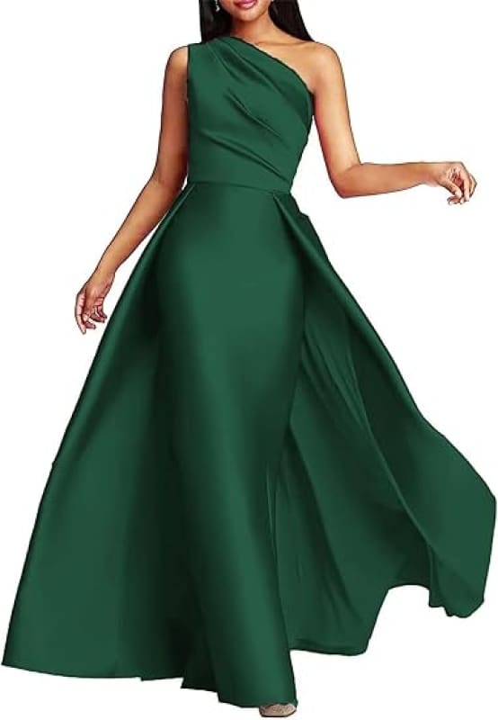 Elegant One-Shoulder Satin Ruched A-Line Prom Dress Long Evening Gown