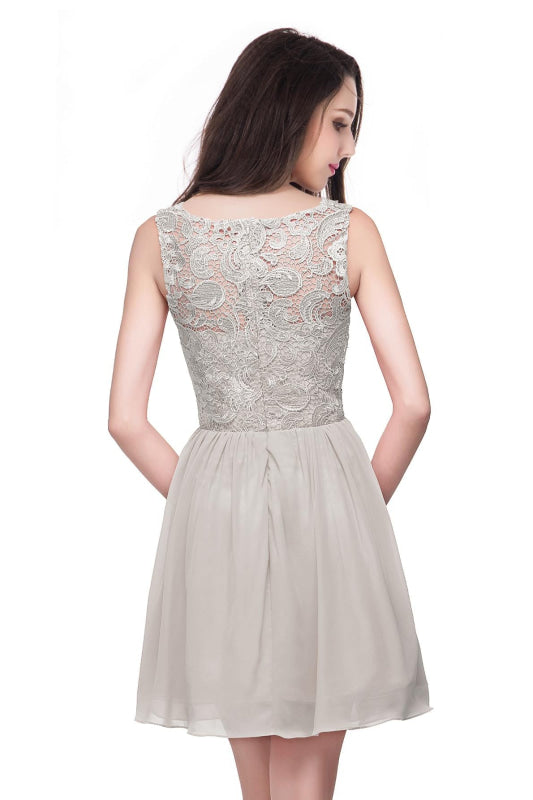 Elegant Sleeveless Chiffon Homecoming Dress with Floral Lace Mini Party