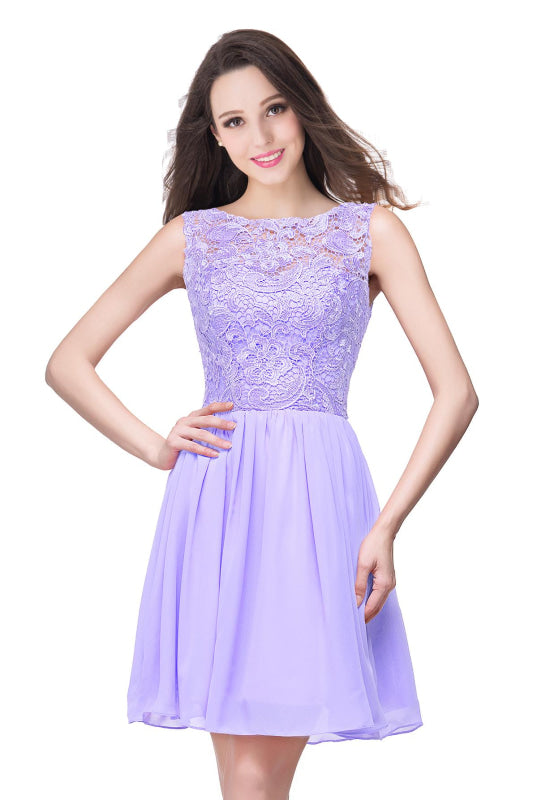 Elegant Sleeveless Chiffon Homecoming Dress with Floral Lace Mini Party