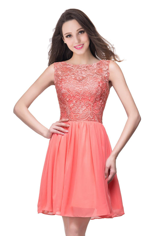 Elegant Sleeveless Chiffon Homecoming Dress with Floral Lace Mini Party