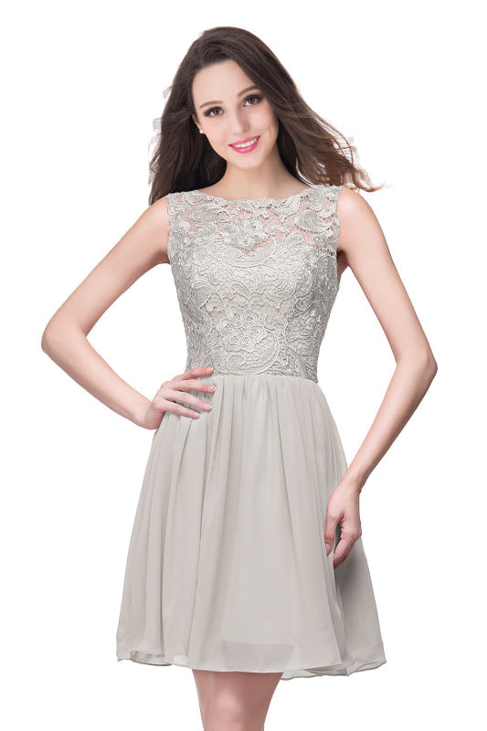 Elegant Sleeveless Chiffon Homecoming Dress with Floral Lace Mini Party