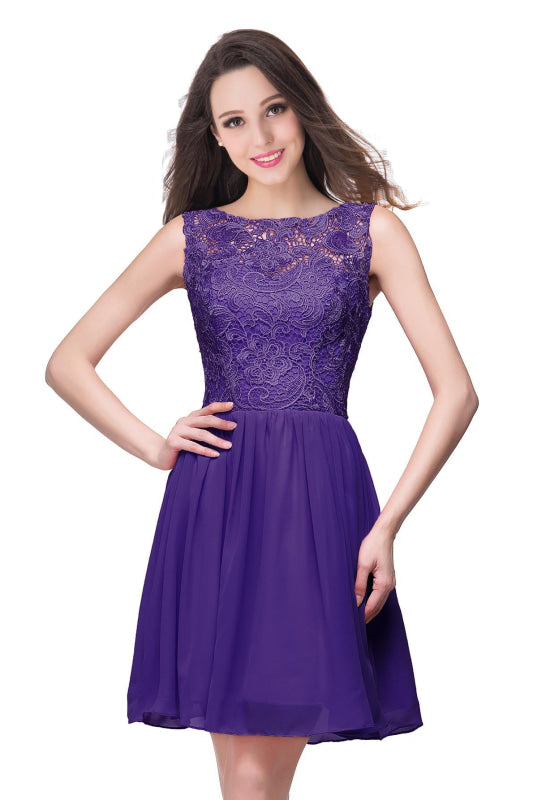 Elegant Sleeveless Chiffon Homecoming Dress with Floral Lace Mini Party