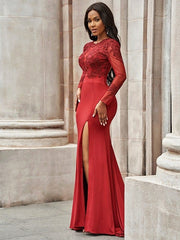 Elegant Trumpet Mermaid Spandex Applique Scoop Long Sleeve Sweep Train Prom Dress